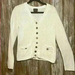 Pur White Button-Up Sweater